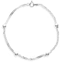 Sterling Silver Singapore w/ 4mm Bead Stations Chain Anklet, 9"