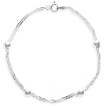 Sterling Silver Singapore w/ 4mm Bead Stations Chain Anklet, 9