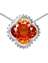 Original Star K (tm) Large Clover Pendant with 12mm Clover Cut Simulated Mexican Orange Fire Opal in 925 Sterling Silver