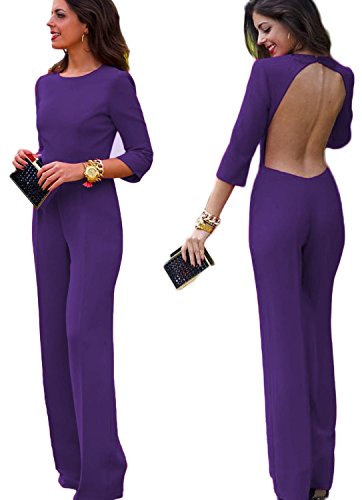 New2World Women's Sexy Bakless Half Sleeve Long Jumpsuit Bodysuit