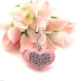 For Cubic Gemmed Hearts Cell Phone Charm Strap Pink