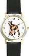 Airdale Terrier Dog - WATCHBUDDY&reg; DELUXE TWO-TONE THEME WATCH - Arabic Numbers - Black Leather Strap-Women's Size-Small