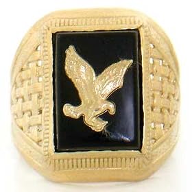 10K SOLID YELLOW GOLD ONYX EAGLE MENS RING JEWELRY