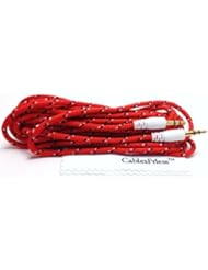 CE: CablesFrLess (TM) 3ft 3.5mm Auxiliary (AUX) Audio Jack cable (Braided Style) (6ft Red) - CablesFrLess