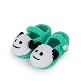 C-Princess 春秋赤ちゃんシューズ11CM 新生児 幼児 ベビーシューズ 毛糸 かぎ針編み可愛い立体パンダデコデザインのベビーファーストシューズ 歩行靴 靴ひも付き 軽量タイプ 手編みベビー靴