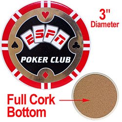Set of 3 ESPNR Poker Club Ceramic Coasters with Cork Bottoms