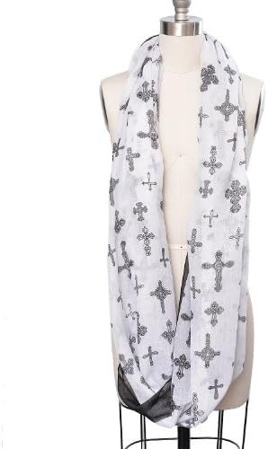 Various Cross Design with Border Accent Scarf (White)