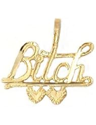 14K Gold Charm Bitch With Double Heart Bad Girl Jewelry