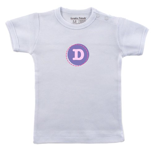 Hudson Baby Personalized Initial Tee Top - D, Girl, Pink/White, 18 Months