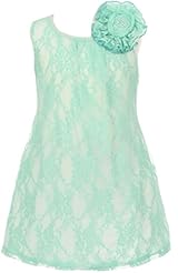 Girls Knee Length Summer Spandex  Lace Floral Print  Dress With a Ribbon  and Pearls