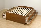 Prepac Monterey Cherry Tall Queen Platform Storage Bed with 12 Drawers