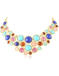 Kenneth Jay Lane Gold, Turquoise, Lapis, and Multi-Stone Bib Necklace