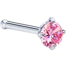 18 Gauge Pink Cubic Zirconia Nose Bone
