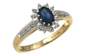 Bague - PR4767(L) - Anillo de mujer de oro amarillo (9k) con diamantes y zafiros (talla: 12)