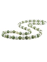 10K Yellow Gold Fresh Water Pistachio and White Pearl Necklace With Spring Ring Clasp (4-5 mm)