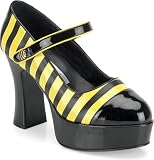 Buzz-66 Patent Platform Mary Jane With Stripes and Chunky Heel