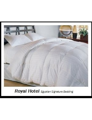 Queen Size Down-Comforter 600-Thread-Count Siberian Goose Down Comforter 100 percent Egyptian-Cotton 600 TC - 750FP - 50Oz - Stripe White Down Comforter