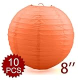 (Price/10 pcs)Orange Paper Lanterns, 8" Diameter (Wholesale Lot)