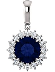 Platinum 8.00mm Round Cut Chatham Created Sapphire and Diamond Pendant -- LIFETIME WARRANTY