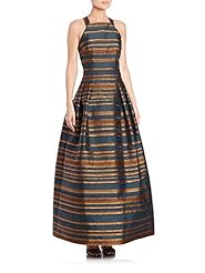 A-line Metallic Striped Print Halter Sleeveless  Dress