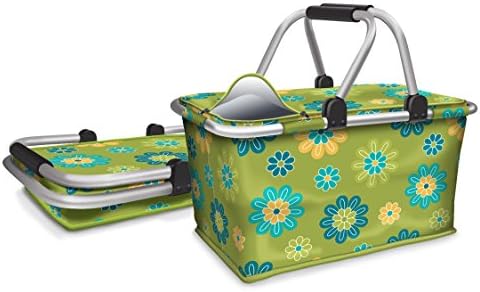 Outdoor Boutique Floral Print Water Resistant Foldable Basket, Green