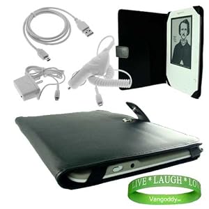 Amazon Kindle Accessories Kit for Amazon Kindle 2 Wireless Reading Device Includes: Kindle 2 Executive Leather Cover Jacket + White Rapid Car Charger For Amazon Kindle 2 + White Rapid Home Travel Charger For Amazon Kindle 2 + White Data Sync Cable for Amazon Kindle 2 + Vangoddy tm, Live * Laugh * Love Wrist Band!!!