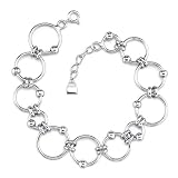 Trendy Elegance: Sterling Silver Designer Inspired Open Circle Link Bracelet with Silver Beads