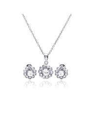 Nickel Free Sterling Silver Pendant & Earring Sets CZ Flower Set