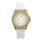 Fossil Women's ES2348 Riley Gold-Tone Silicone Strap Silver Dial Watch