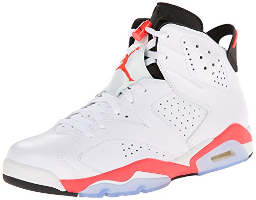 Nike Mens Air Jordan 6 Retro White/Infrared-Black Leather Basketball Shoes Size 9
