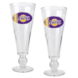 Los Angeles Lakers NBA 2pc Pilsner Glass Set with Basketball on stem - Oval Logo by Great American Products