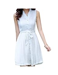 Linen Pleated Belted Sleeveless Summer Midi Dress 