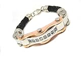 IMAGE OF Stainless Steel 316L Two-Tone Gold Plated Black Leather Mens Bracelet 8.5