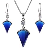 Silver Swarovski Crystal Sapphire Blue September Birthstone CZ Necklace Earrings Jewelry Set in Gift Box Bucasi SALE