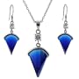 Silver Swarovski Crystal Sapphire Blue September Birthstone CZ Necklace Earrings Jewelry Set in Gift Box Bucasi SALE