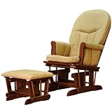 Athena Deluxe Glider Rocker and Ottoman with Beige Cushion (Espresso)