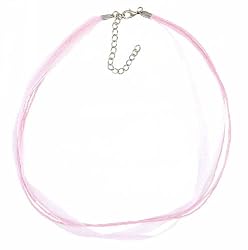 Necklace Cord For Pendants - D16 - 5-Strand Organza and Cotton Cord Mixed ~ 17" + 2" Extension Chain ~ Silver Plated Ends ~ Pink