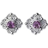 Sterling Silver Faceted Amethyst Post Earrings by Sajen