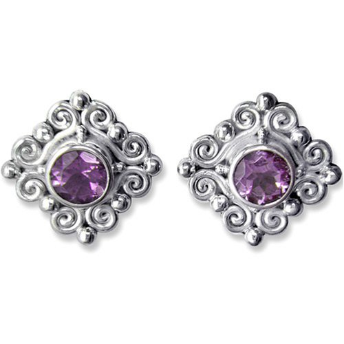 Sterling Silver Faceted Amethyst Post Earrings by Sajen
