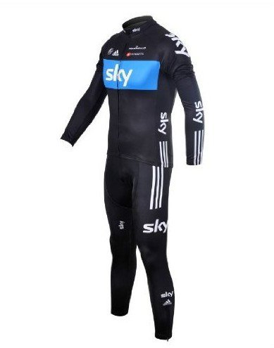 Tour de France Sky autumn and winter long-sleeved sky cycling jersey set mountain bike cycling pants and top bike equipment thinnish/thick fleeces sky cycling wear suits : Size - S