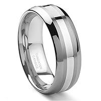 8MM Tungsten Carbide 14K White Gold Inlay Wedding Band Ring Sz 10.5 SN#d014