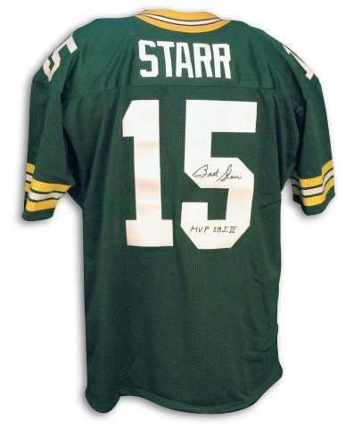 Autographed Bart Starr Packers Green Throwback Jersey With Inscription Sb I Ii Mvp
