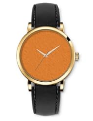 SPRAWL Aanalog Fashion Series Gold Ladies Watches of Genuine Black Leather Strap,Unique Wrist Watch for Women Girls Designed with Texture of a orange leaf