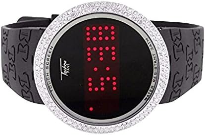 Touch Screen Techno Pave Watch White Finish Lab Diamond Digital LED DIsplay