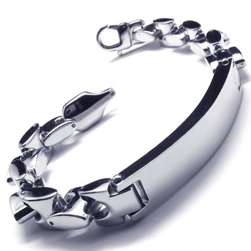 Konov Jewellery Men's Stainless Steel Bracelet Bangle, Colour Silver, Length 9 inch