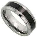 Tungsten Carbide 8 mm (5/16 in.) Comfort Fit Flat Wedding Band Ring w/ Black Carbon Fiber Center