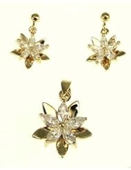 kala-isjewels - Ladies -18ct Gold Plated CZ Pendant ( 1" ) , Earrings ( 0,59" )
