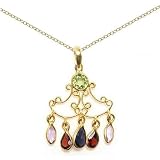 18kt Gold over Sterling Silver Genuine Stone Chandelier Pendant On Chain Necklace
