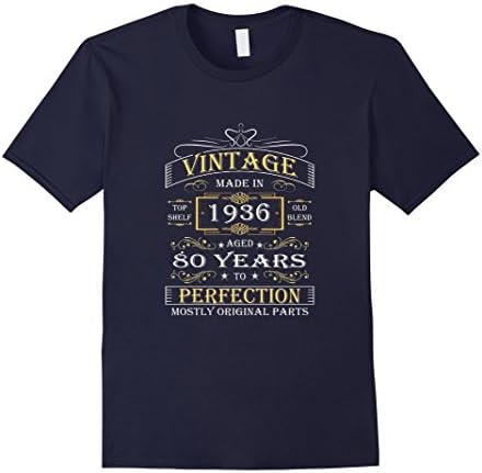 Men's Vintage Age 80 Years 1936 Perfect 80th Birthday Gift T-Shirt Large Navy