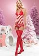 Christmas Candy Cane Mesh Chemise Garter Sexy Lingerie Intimate Apparel with Sequin Lace Trim